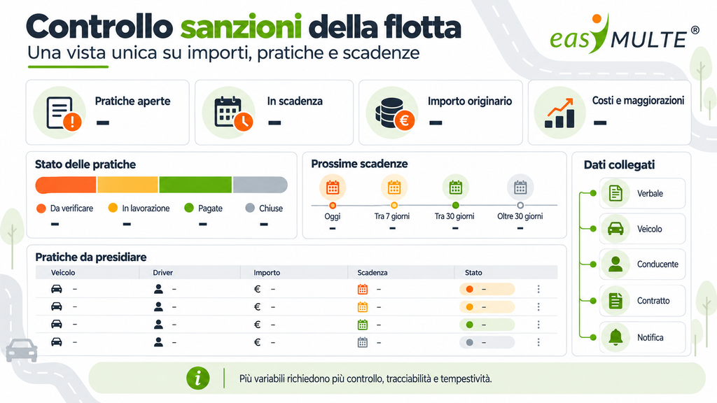 Dashboard di controllo sanzioni per fleet manager