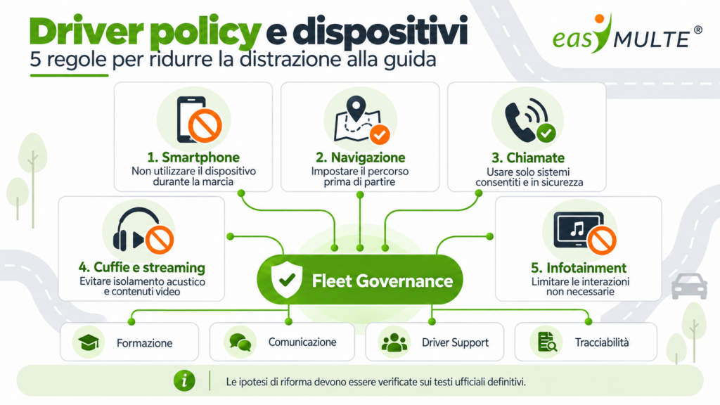 Infografica driver policy per uso dispositivi alla guida